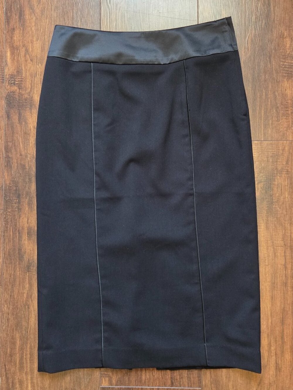 H&M Tuxedo Pencil Skirt Black Satin Trim Bow Back Slit 6